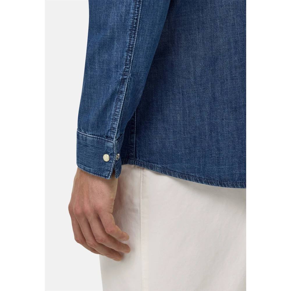 Boggi Milano Katoenen Denim Overshirt Blue Heren