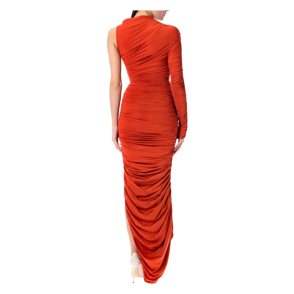 Mugler Roest Asymmetrische Gerimpelde Jurk Orange Dames