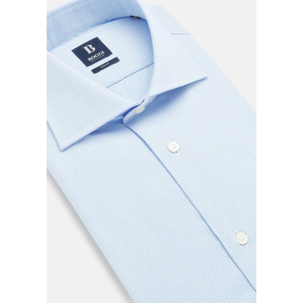 Boggi Milano Twill Pied de Poule Windsor Kraag Slim Fit Overhemd Blue Heren