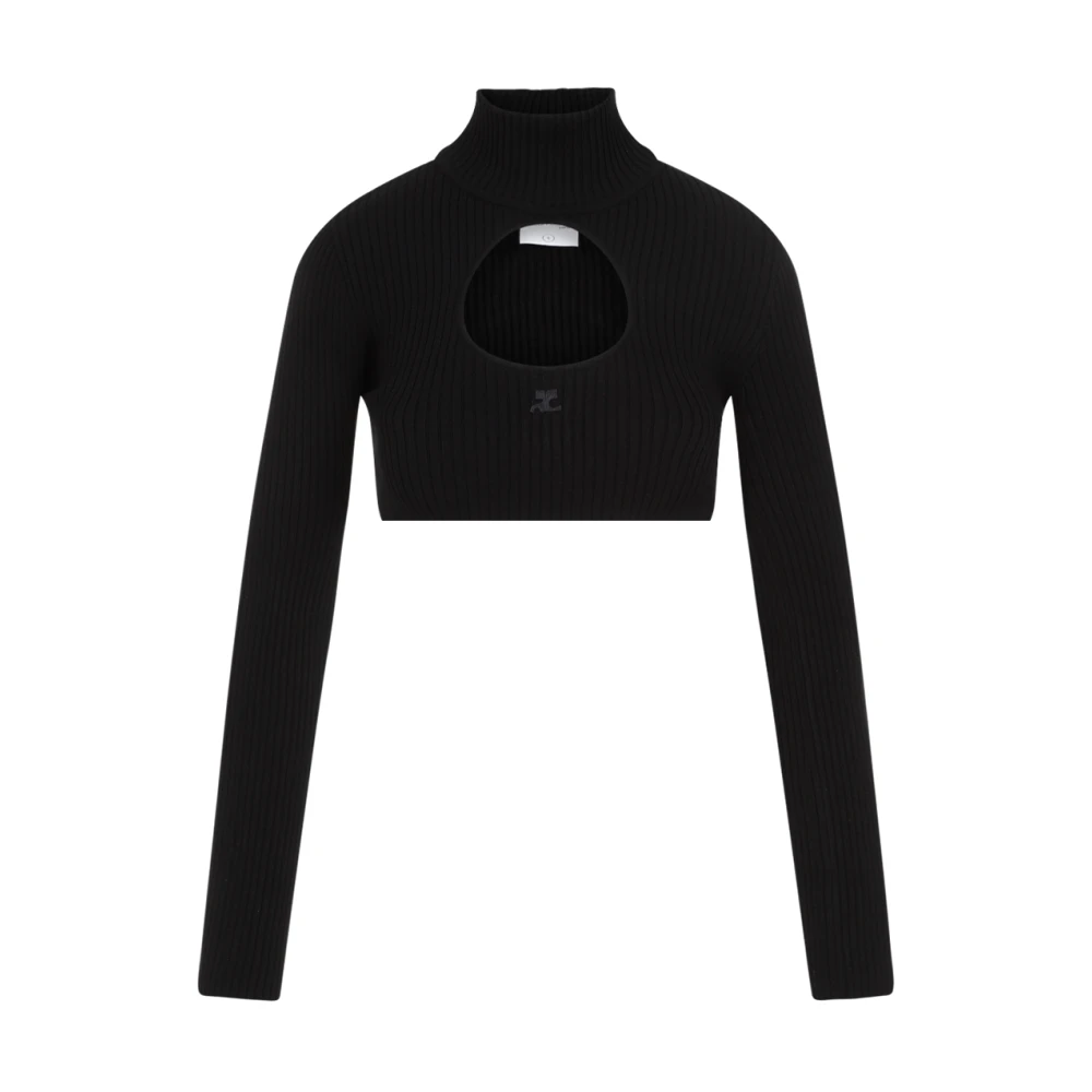 Courrèges Zwarte Cirkel Mock Neck Cropped Sweater Black Dames
