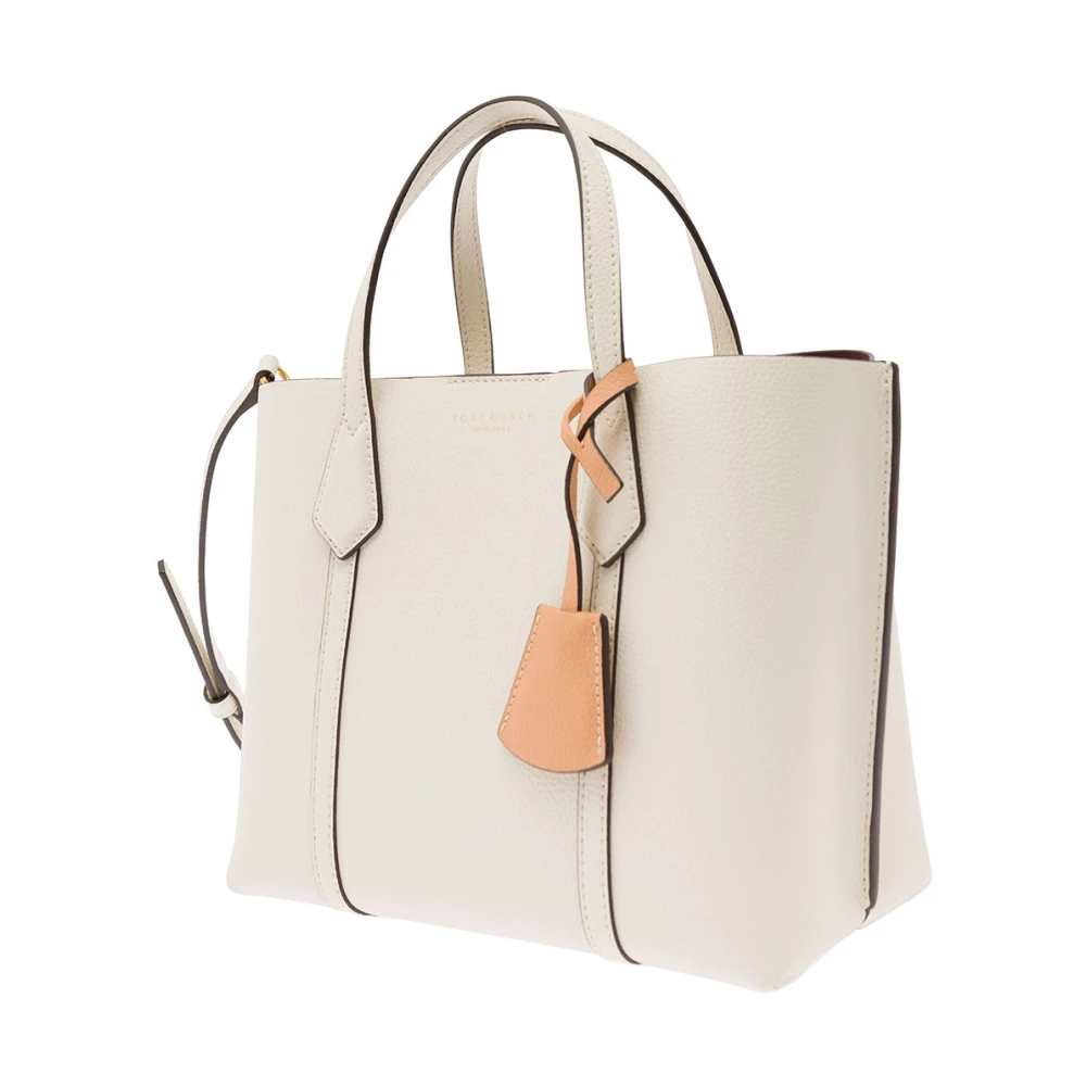 TORY BURCH Witte Leren Tote Tas met Logo Bedel White Dames