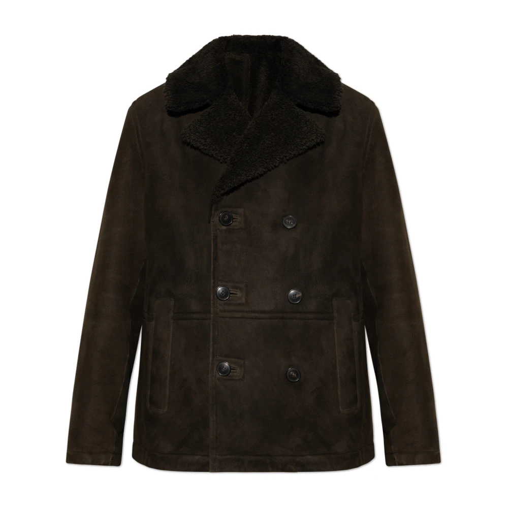 Yves Salomon Dubbelrijige shearlingjas Green Heren
