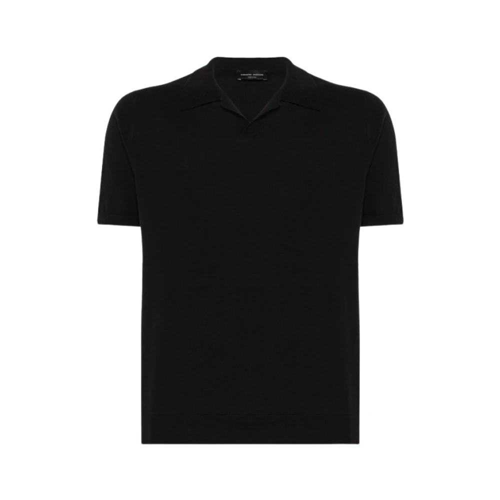 Roberto Collina Klassiek Katoenen Gebreid Polo Shirt Black Heren