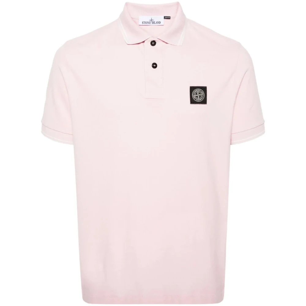 Stone Island Roze Logo Polo Shirt Pink Heren