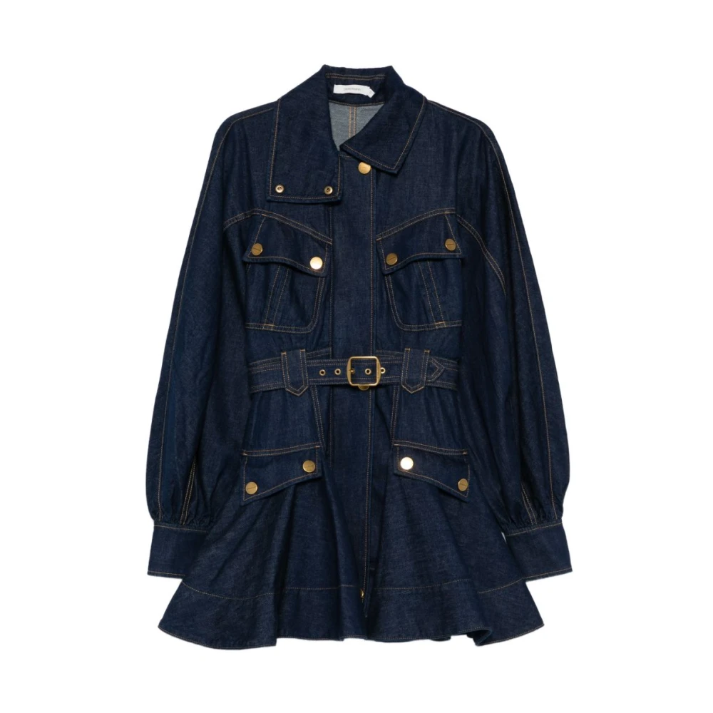 Zimmermann Luna Denim Utility Mini Dress - Female - Short Dresses - Blue - L - Dresses
