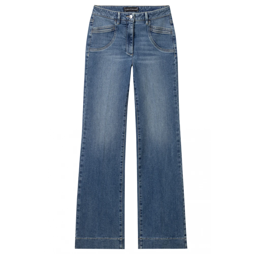 LUISA CERANO Lange Bootcut Jeans met Verontruste Details Blue Dames