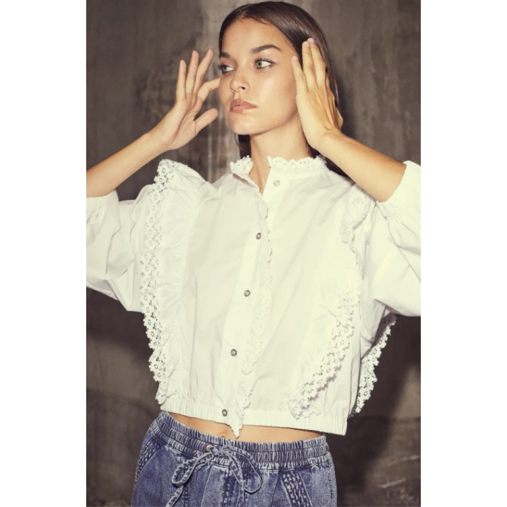 Co'Couture Lacey Frill Shirt Blouse White Dames