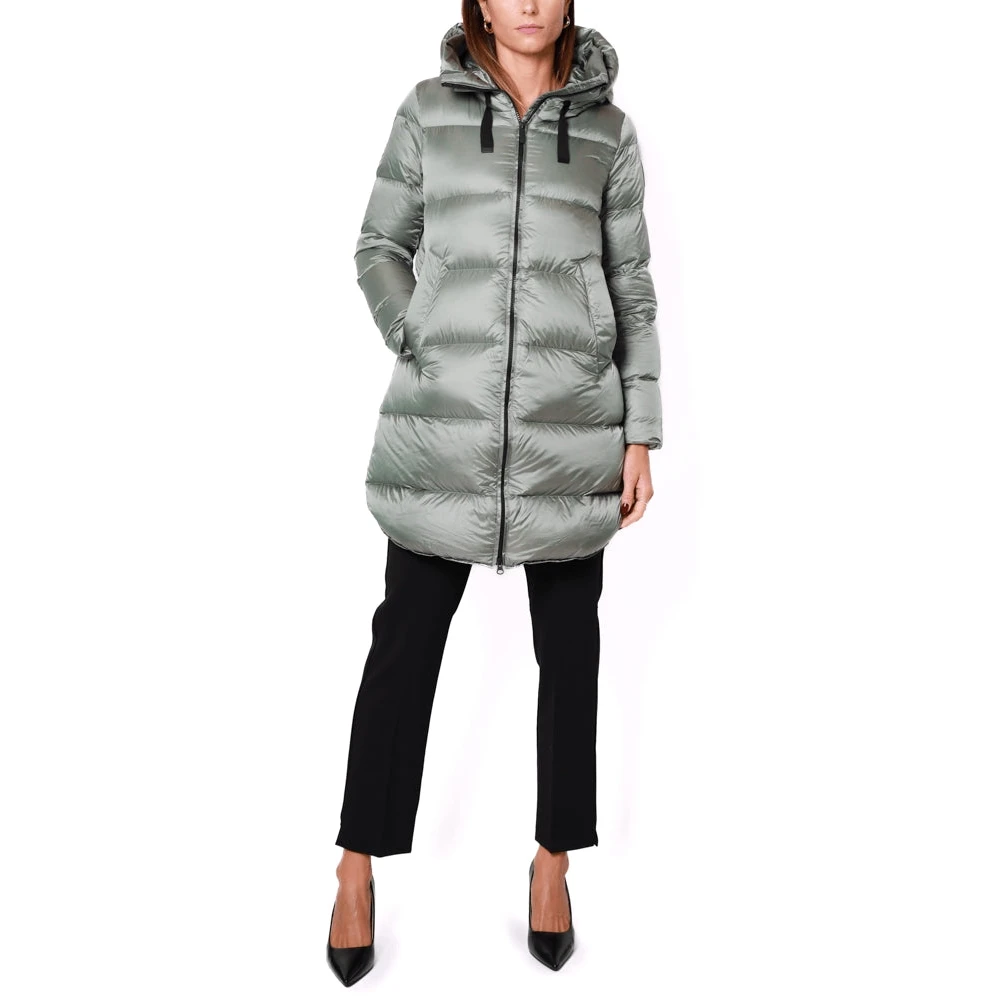 BomBoogie Lange Winterjas met Omslagkraag Green Dames