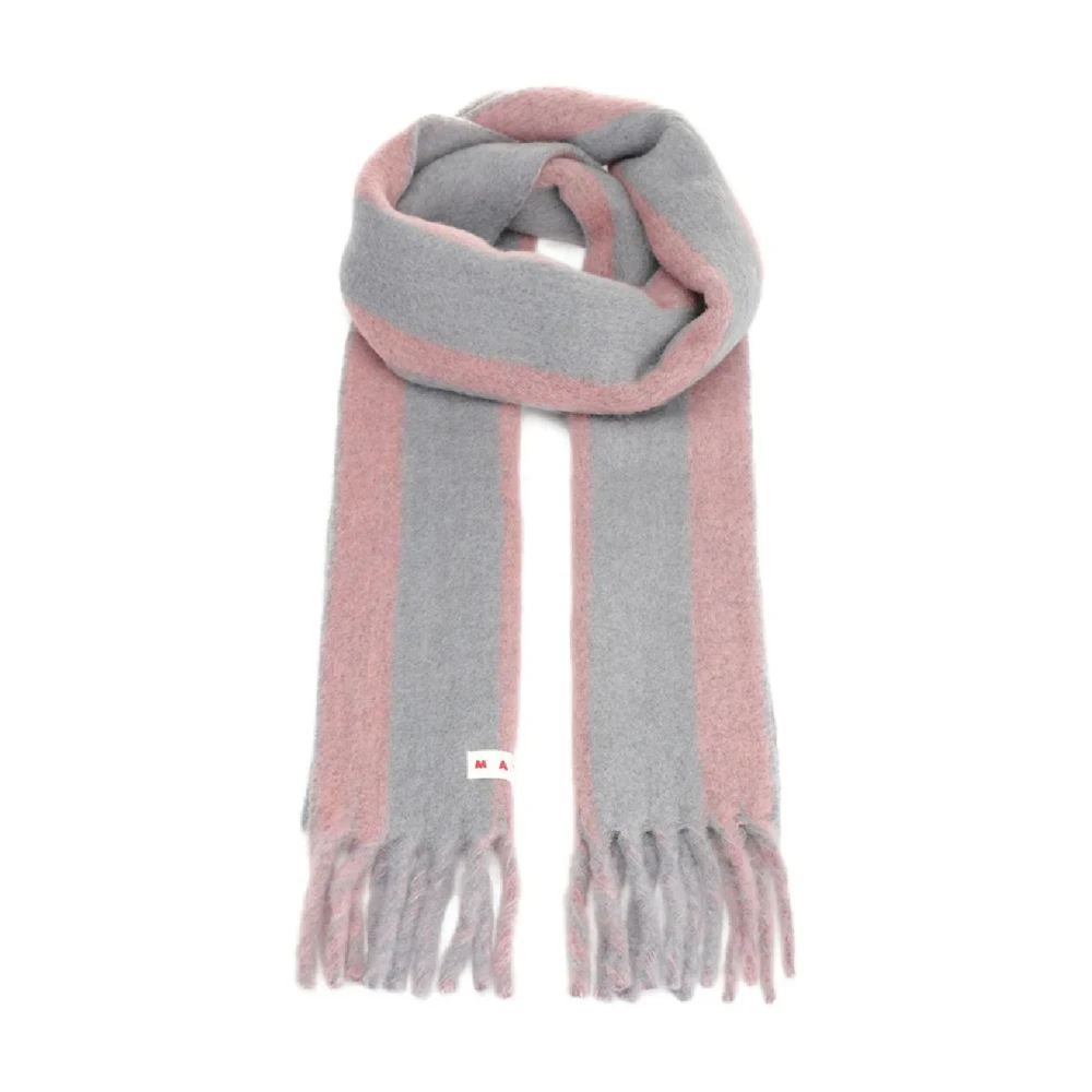 Marni Women's Gray Winter Scarves, One Size, Soft Fringed Striped Scarf