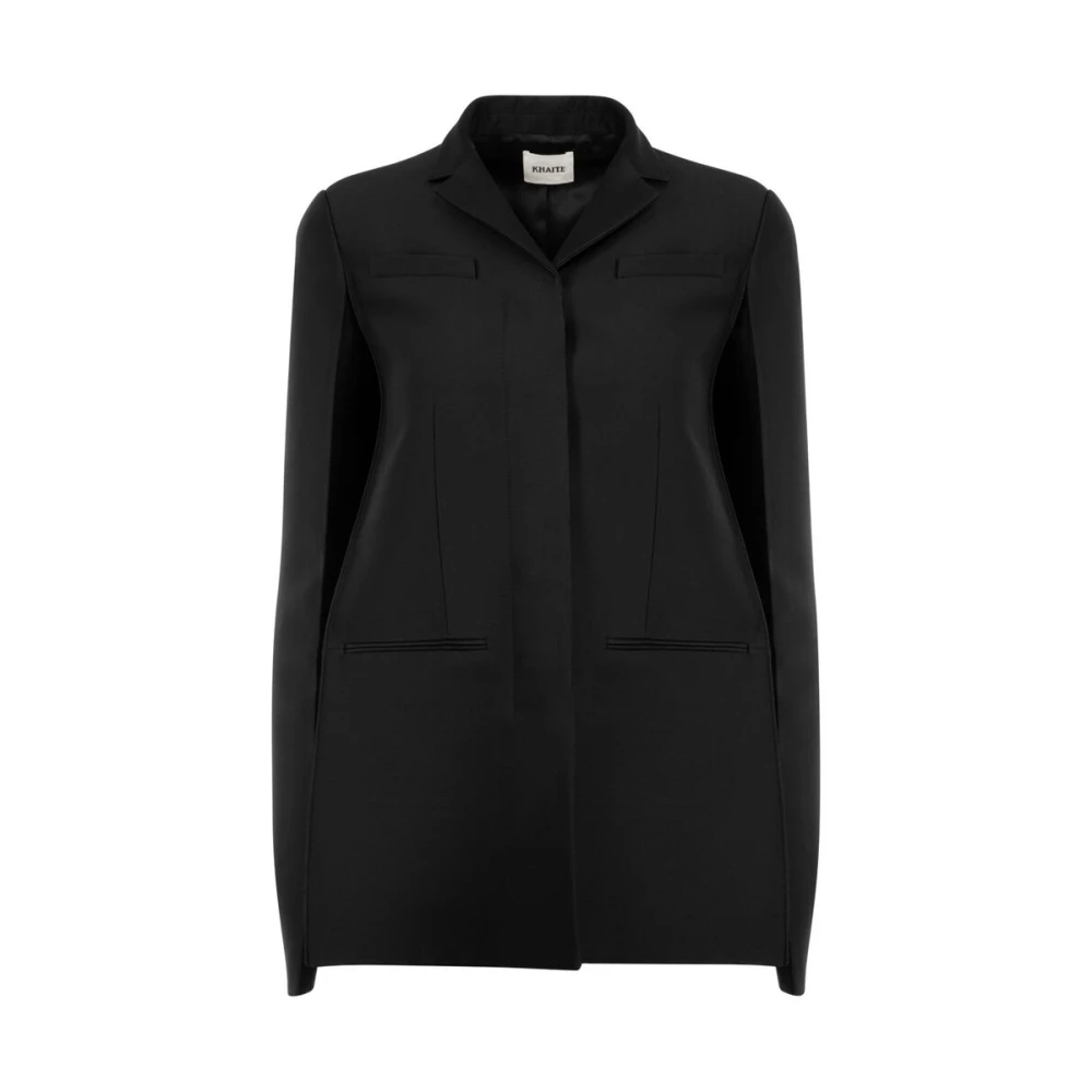 Khaite Zwarte wol-zijde blend jas met inkeping kraag Black Dames