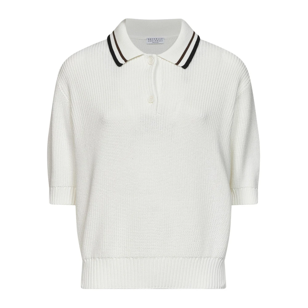 Brunello Cucinelli Women's White Polo Shirts, Xs, Cotton English Rib Knit Polo