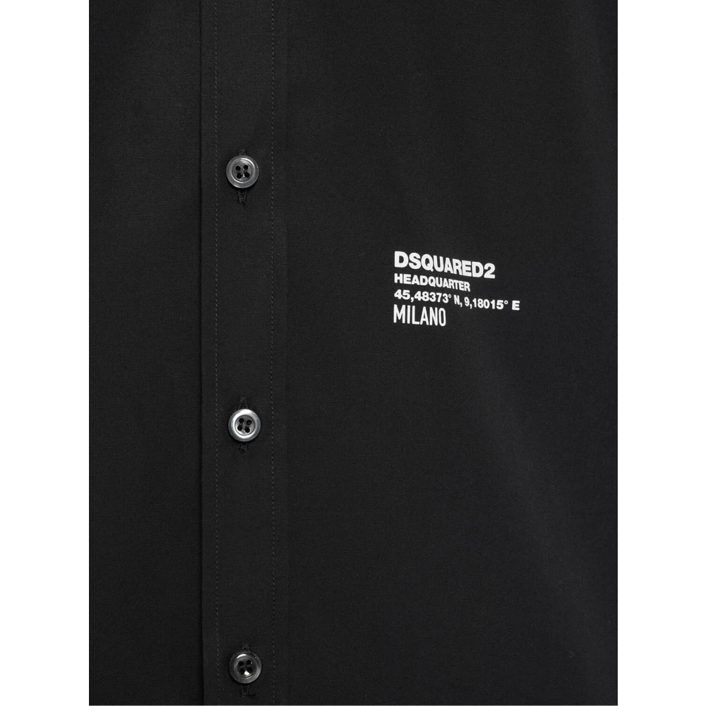 Dsquared2 Zwarte Katoenen Popeline Shirt Logo Print Black Heren