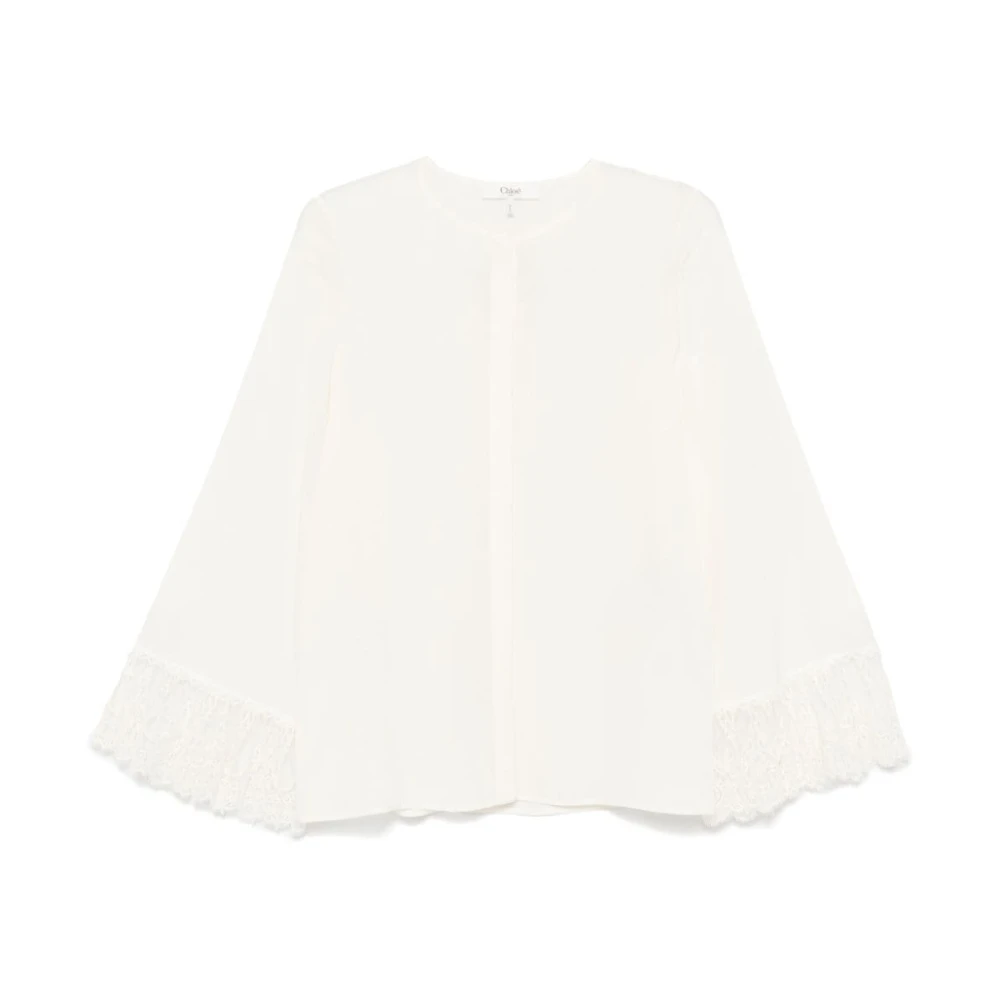 Chloé Zijden Kant Trim Bell Mouw Shirt White Dames