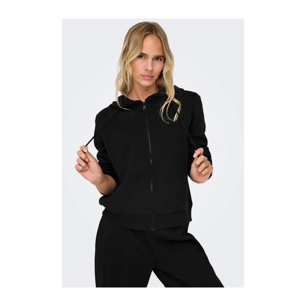 Only Hoodie met rits en lange mouwen Black Dames