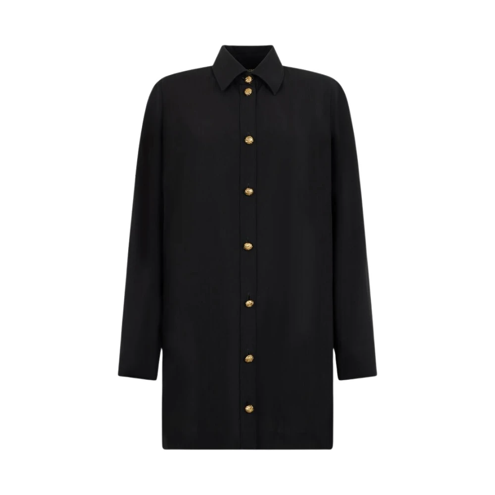 Roberto Cavalli , Shirts, Female, Black, M, Long Wool-Blend Shirt