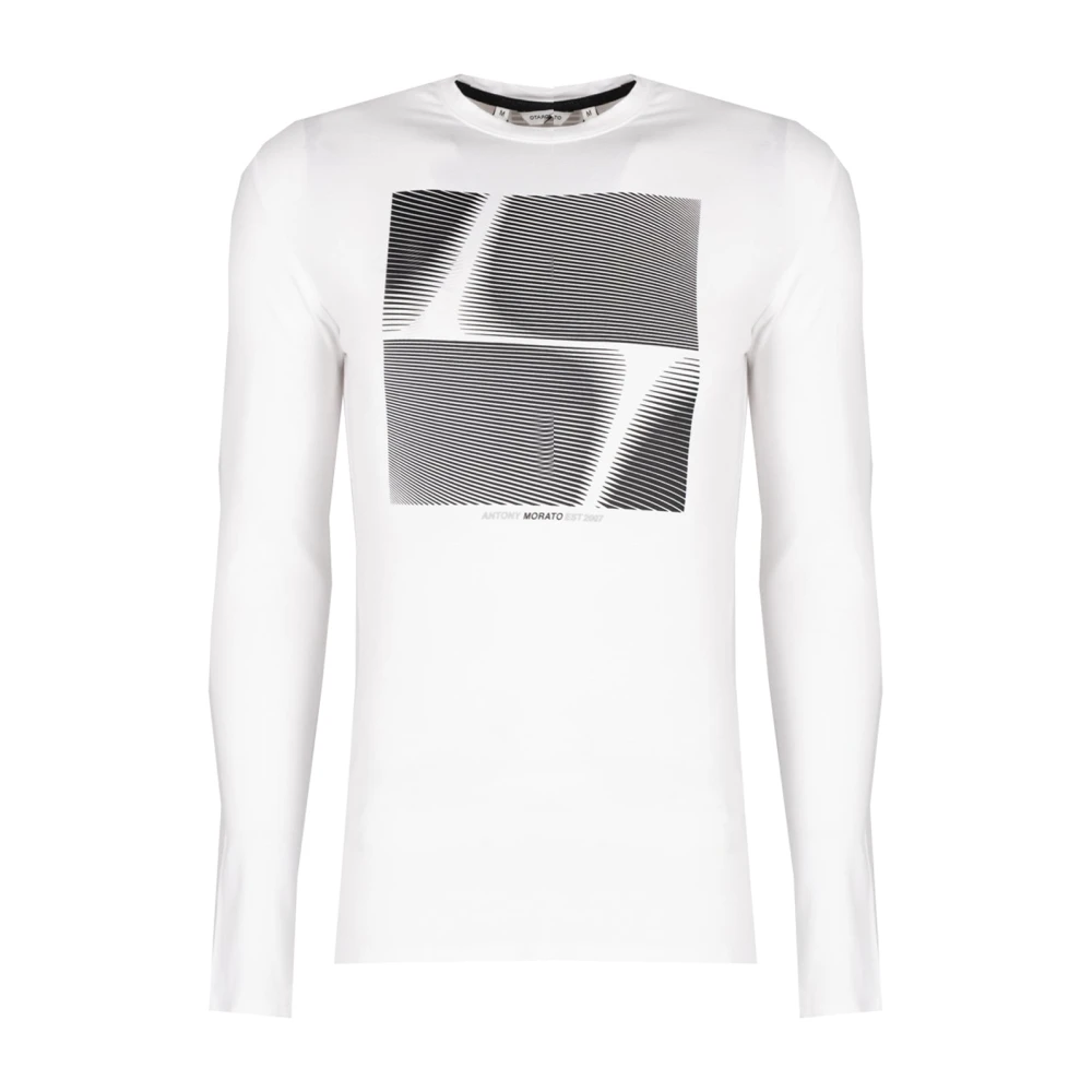 Antony Morato Homme Blanc Tops, Taille: Xl Longsleeve Classique Avec Imprimé C-Neck