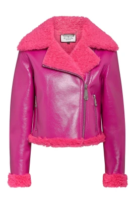 Eco Shearling Short Biker Jacket Skull&Bones