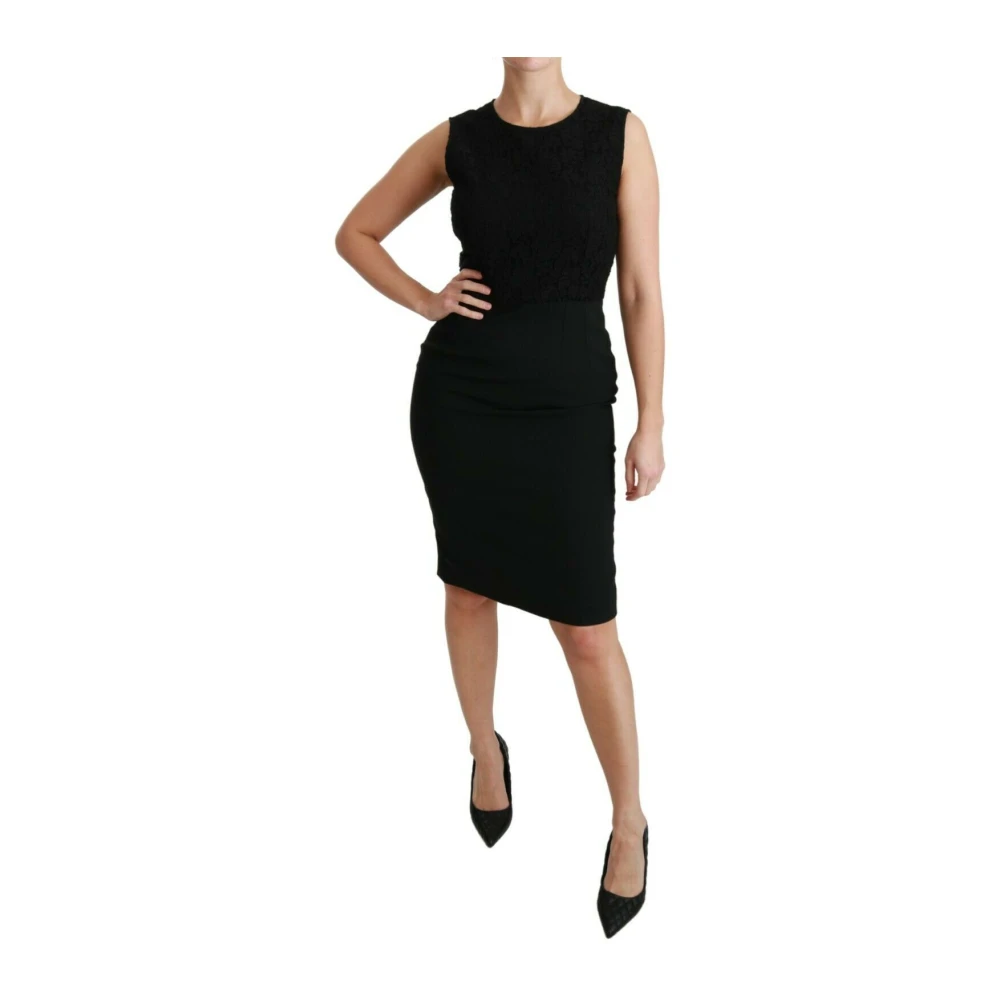 Dolce & Gabbana Women's Black Midi Dresses, 3XL, Elegant Floral Lace Brocade Mini Dress