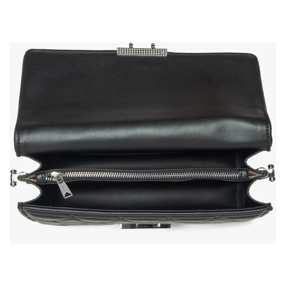Estro Zwarte Gewatteerde Leren Schoudertas Voor Vrouwen Met Zilveren Details Er00115791 Black Dames