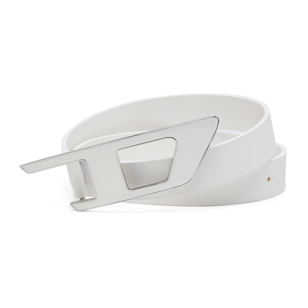 Diesel Leather belt with enamelled D buckle White Dames