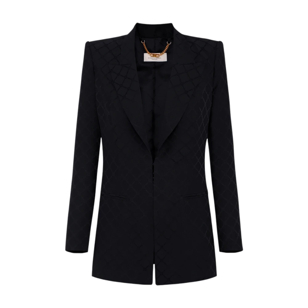 Elisabetta Franchi Gestructureerde satijnen blazer met jacquardmotief Black Dames