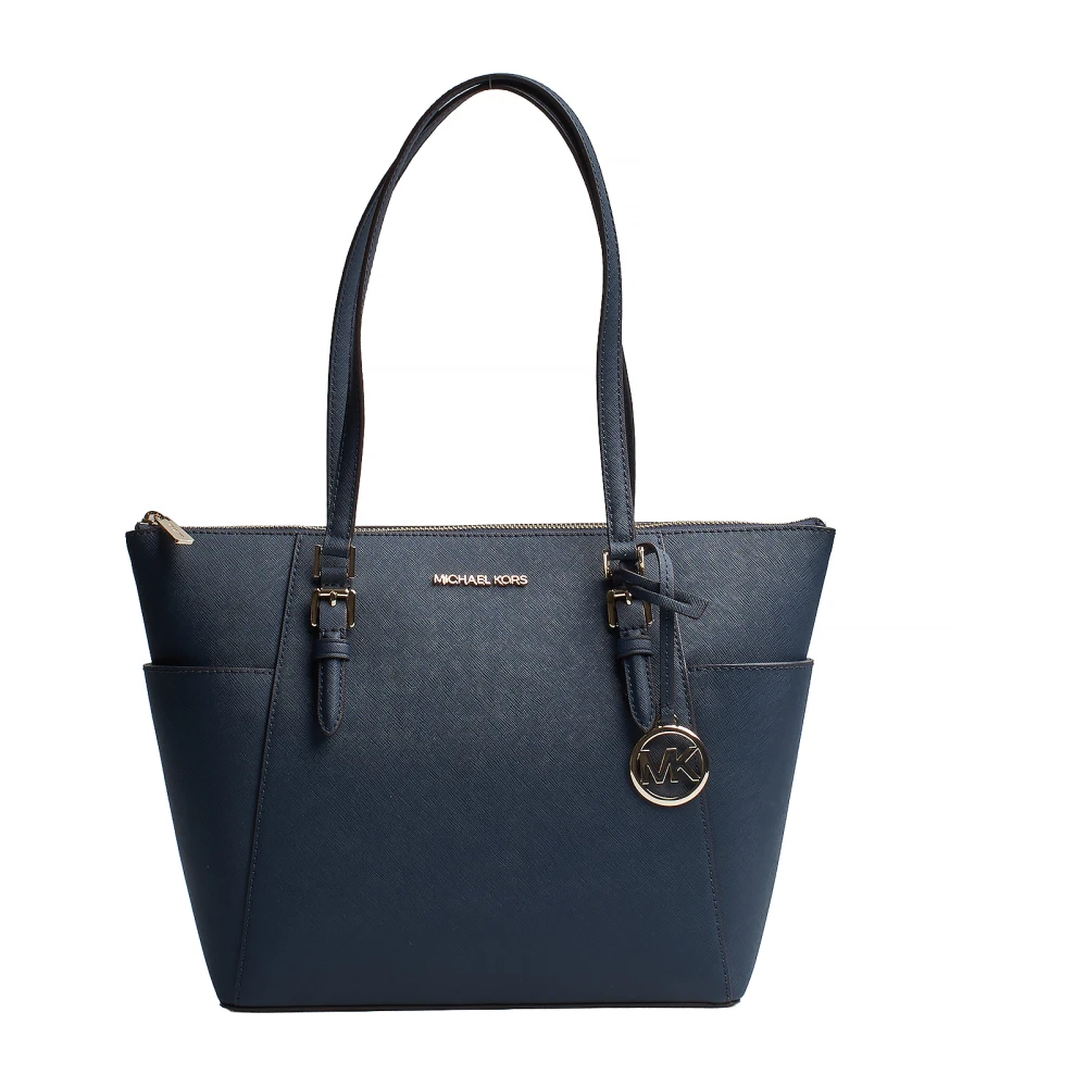 Michael Kors Women's Blue Shopping Bags, One Size, Charlotte Large Saffiano Top-Zip Tote