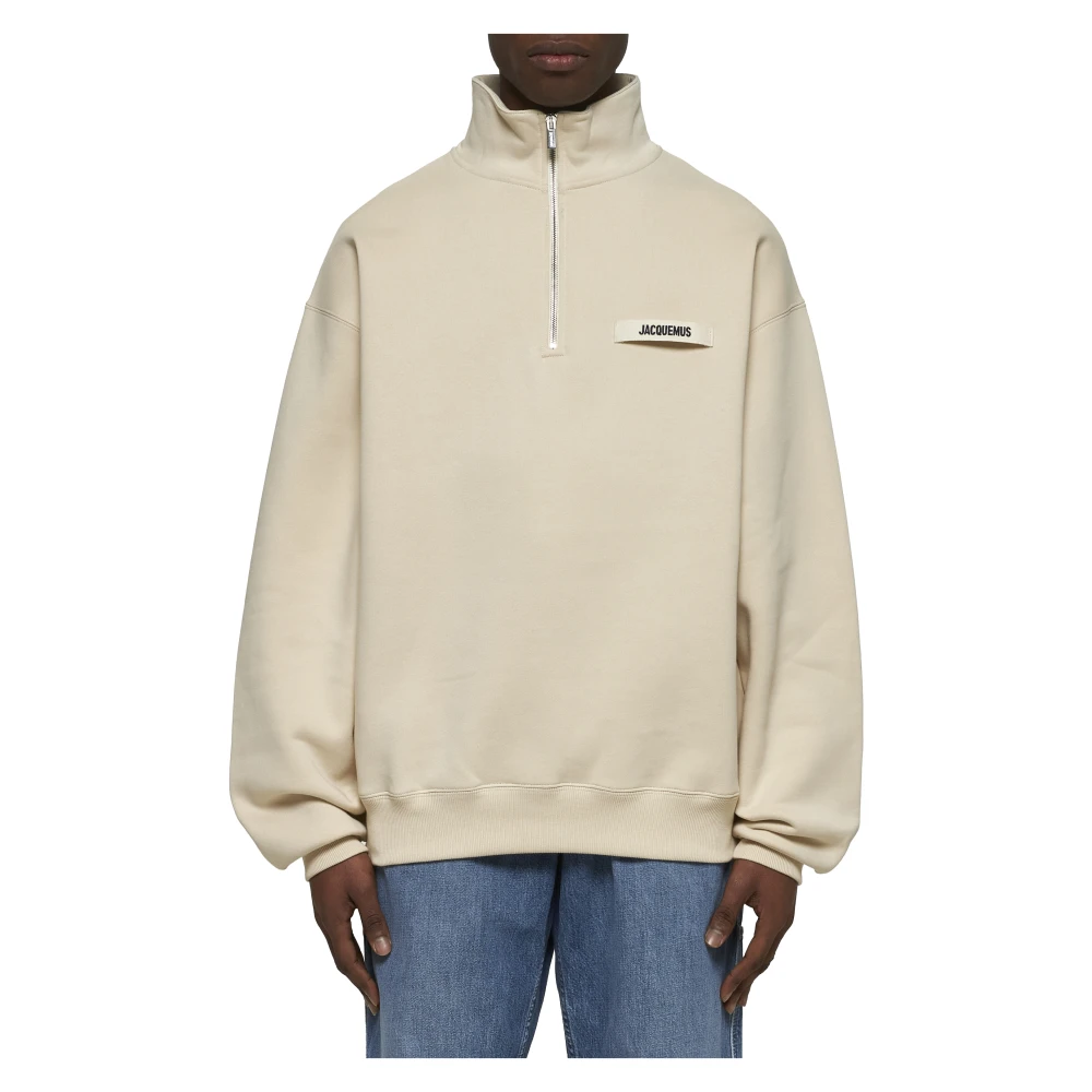 Jacquemus Beige Katoen Fleece Staande Kraag Jas Beige Heren