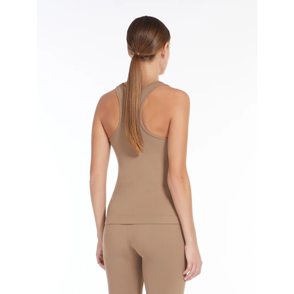 Max Mara Bruine Mouwloze Haltertop met Jacquard Logo Brown Dames