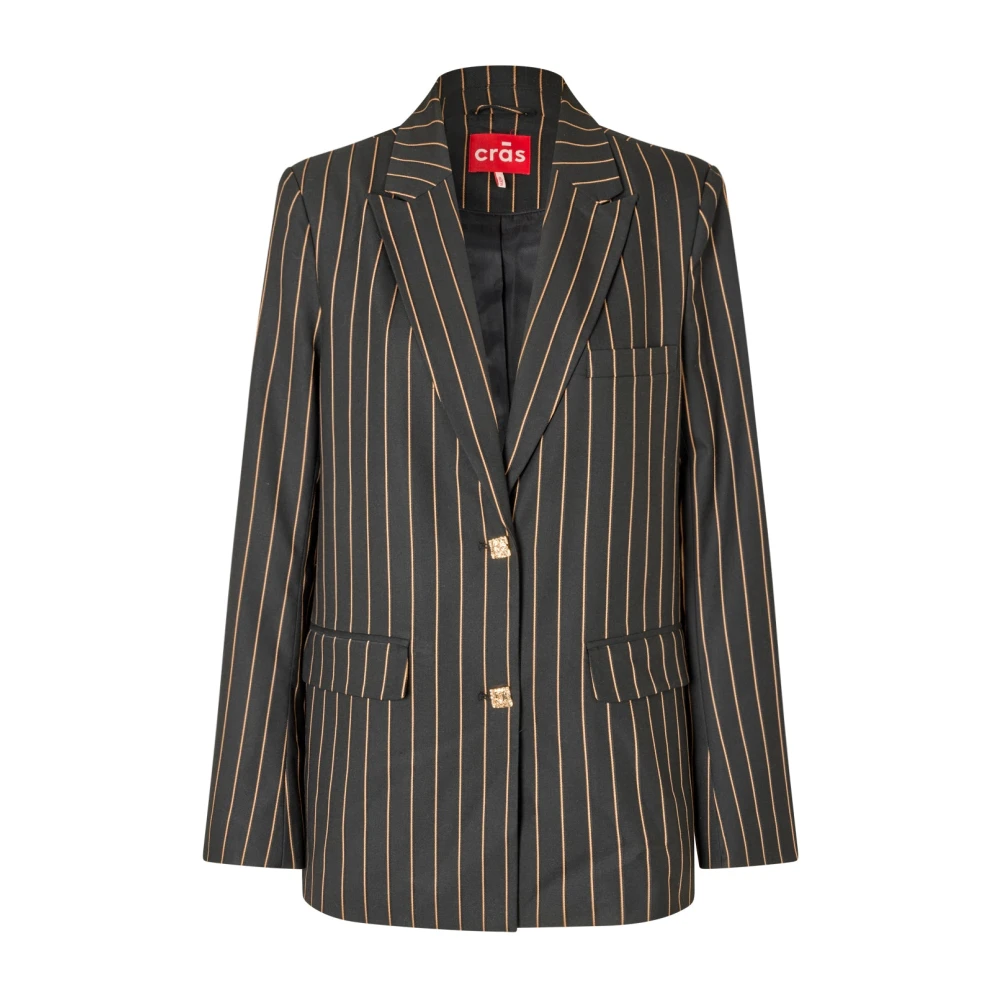 Cras Gestreepte Oversized Blazer met Gouden Knopen Brown Dames