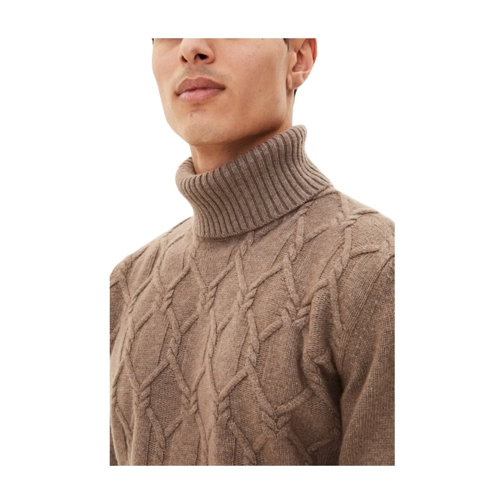 Oscar Jacobson Beige Rollneck Trui Structuur Brown Heren