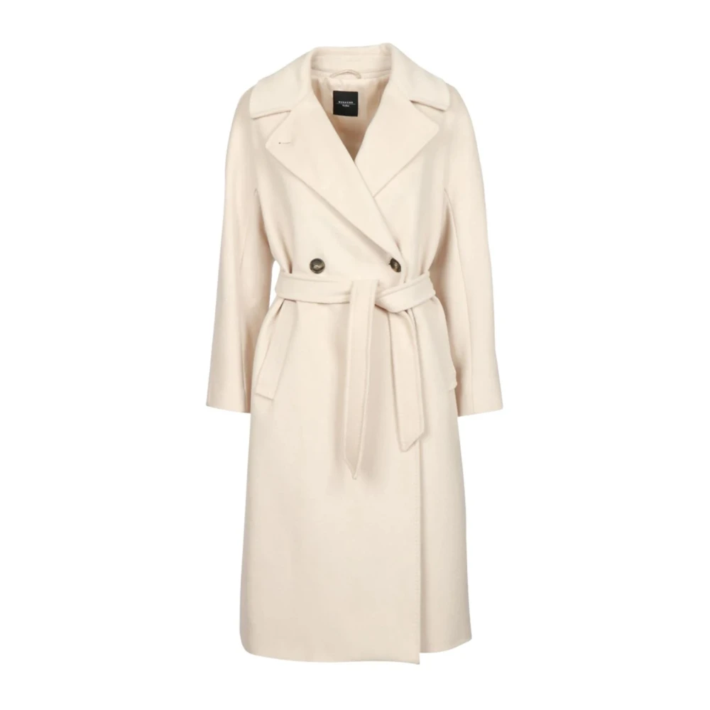 Max Mara Weekend Witte Wol Dubbel-Breasted Lange Jas White Dames