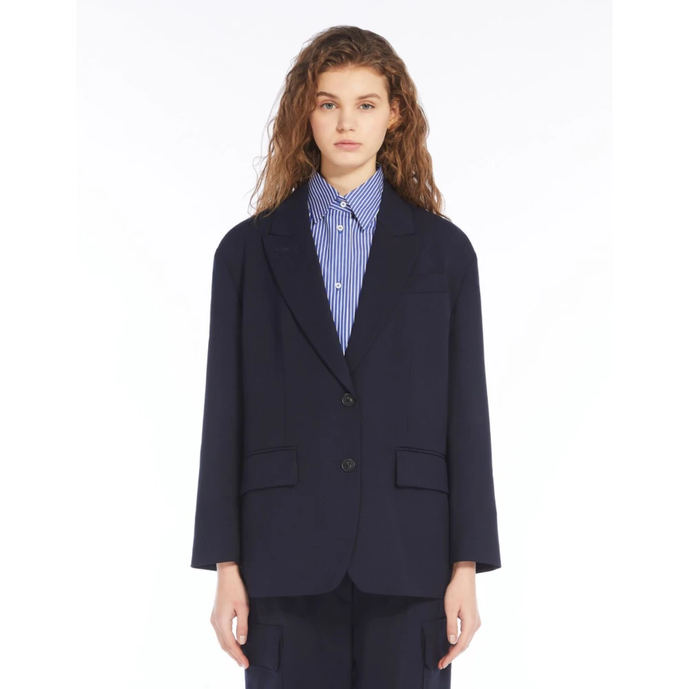 Max Mara Weekend Blauwe Quadro Jas Blue Dames
