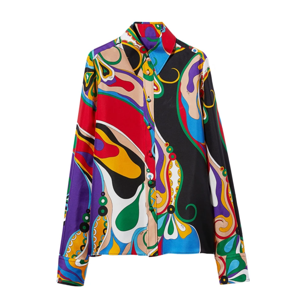 EMILIO PUCCI Grafische Print Zijden Overhemd Paars Multicolor Dames