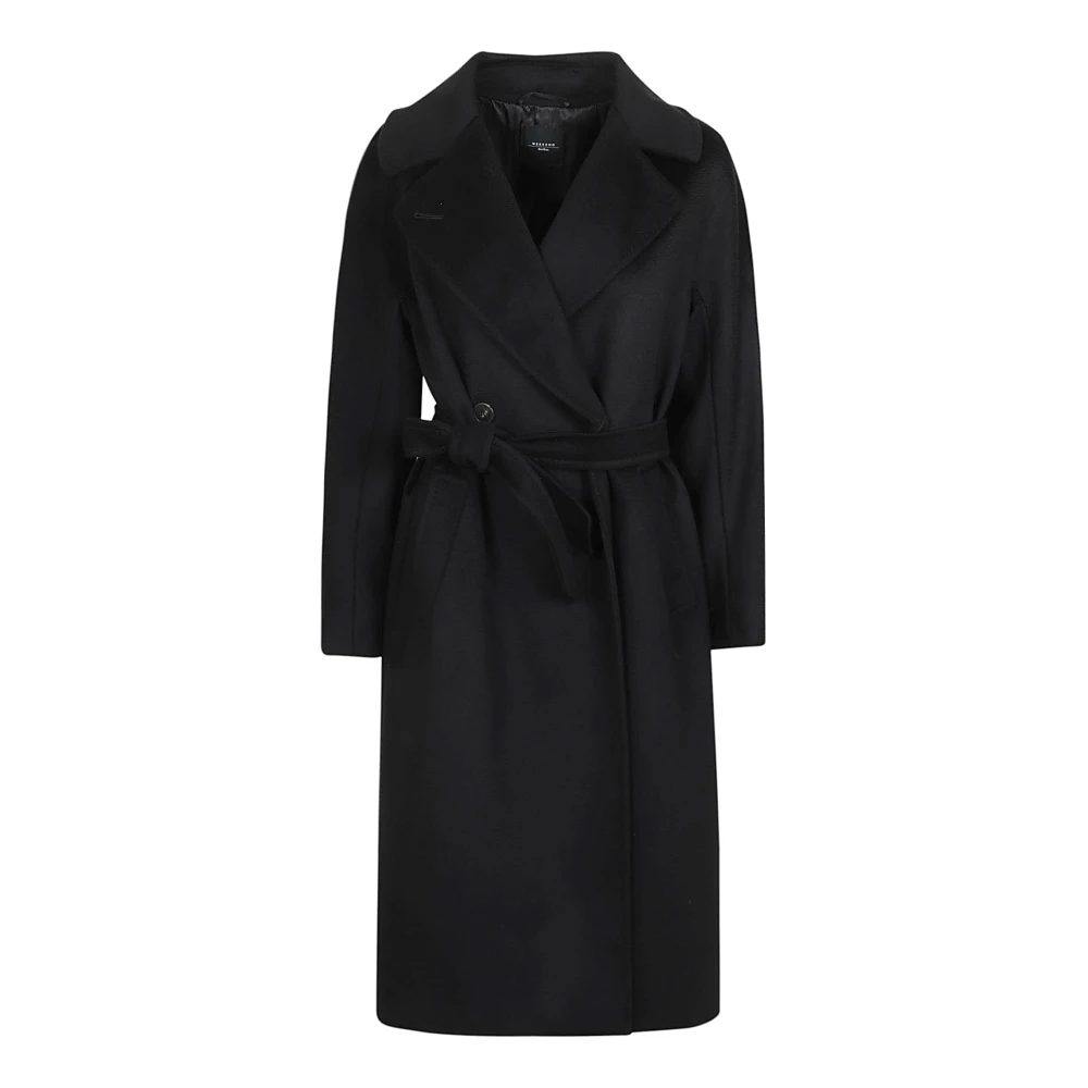 Max Mara Weekend Puure Wol Kimono Jas met Riem Black Dames