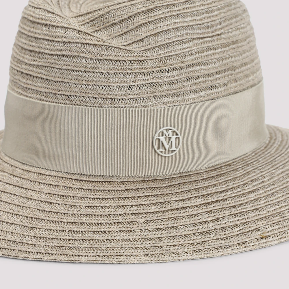 Maison Michel Beige Linnen Strohoed Beige Dames