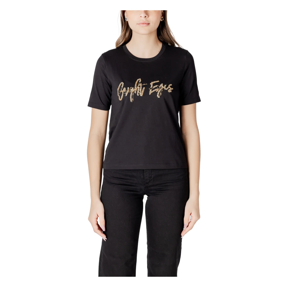 Jacqueline de Yong Zwart Bedrukt Katoenen T-Shirt Black Dames