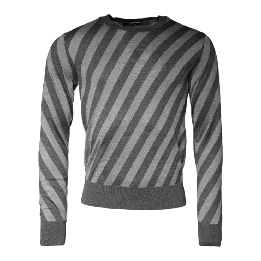 Dolce & Gabbana Gestreepte Zijden Pullover Trui Grijs Gray Heren