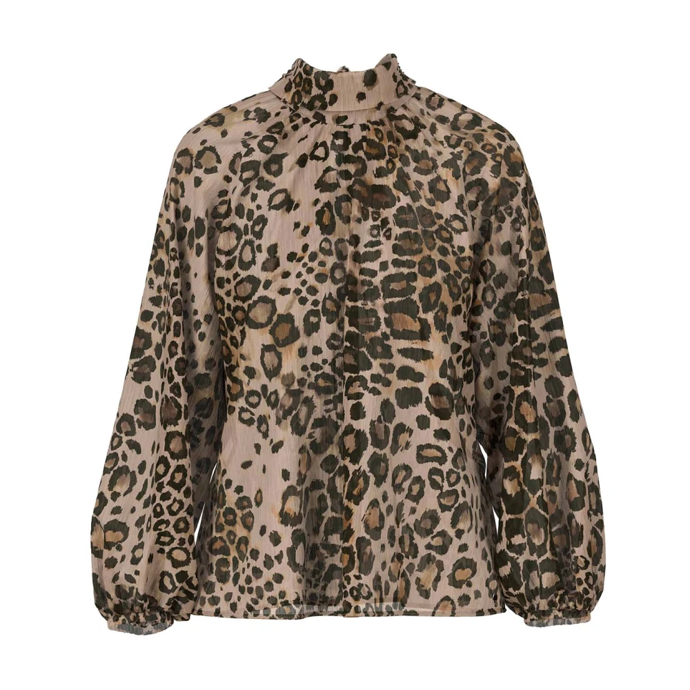 Marc Cain Women's Beige Animal Print Blouse With Balloon Sleeves