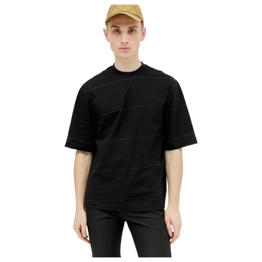 Burberry Men's Black T-Shirts, M, Striped Cotton T-Shirt