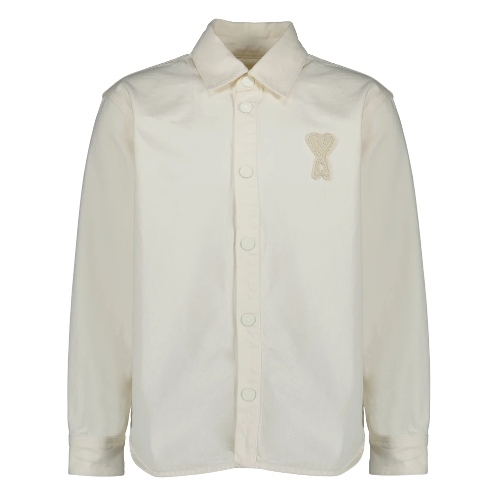 Ami Paris Men's White Light Jackets, M, Surchemise En Coton