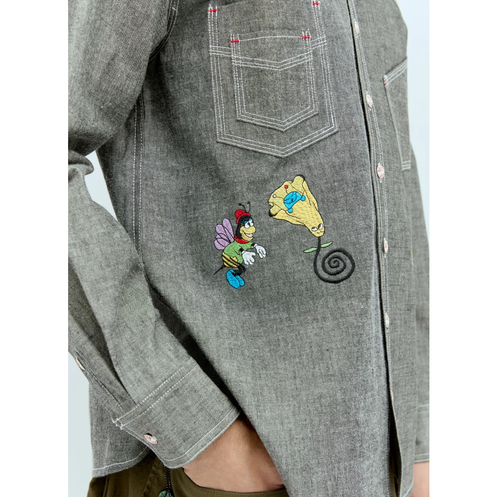 Brain Dead Geborduurd Chambray Overhemd Gray Heren