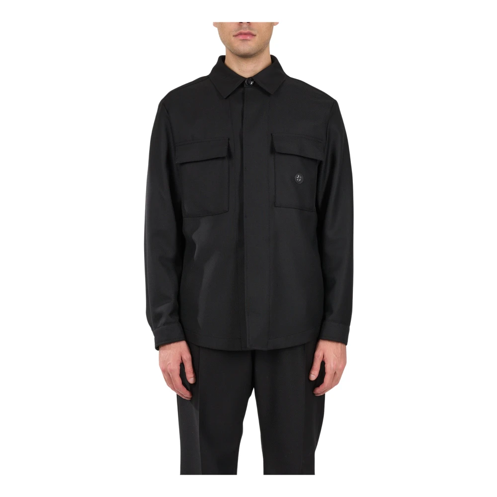 Hugo Boss Overshirt van zuivere wol met knoopsluiting Black Heren