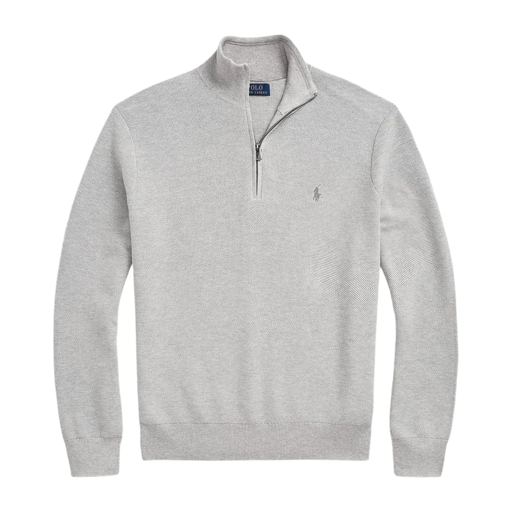 Polo Ralph Lauren Lichtgrijze Mesh-Gebraden Katoenen Quarter-Zip Sweater Gray Heren