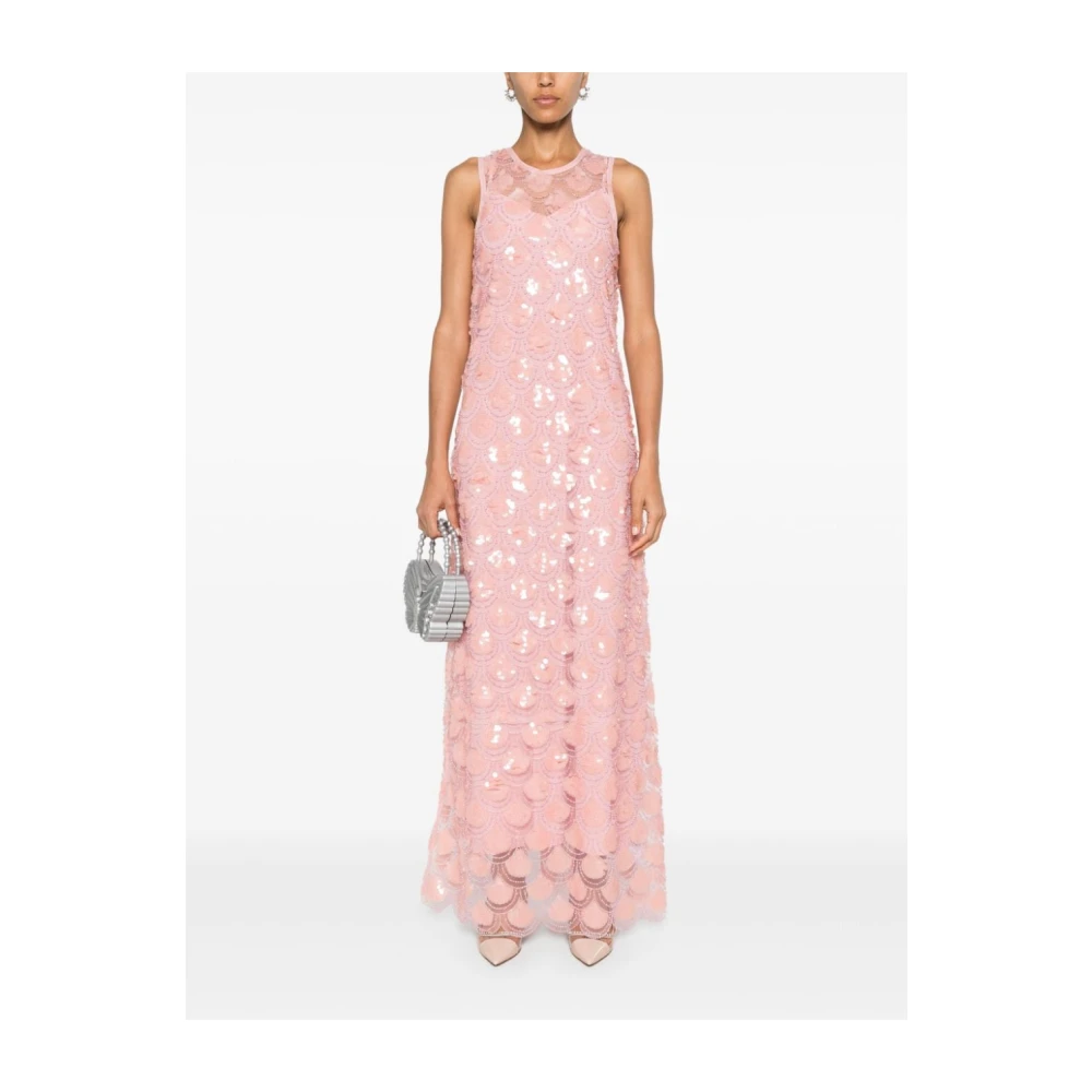 Rotate Birger Christensen Sequin Maxi Jurk met Conische Split Orange Dames