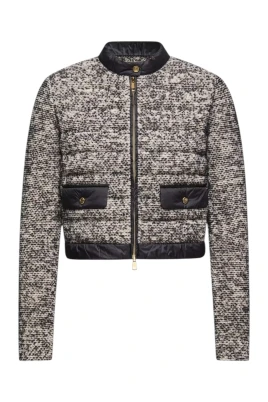 Stickad cardigan med dragkedja i ull- och alpackablandning med vaddering