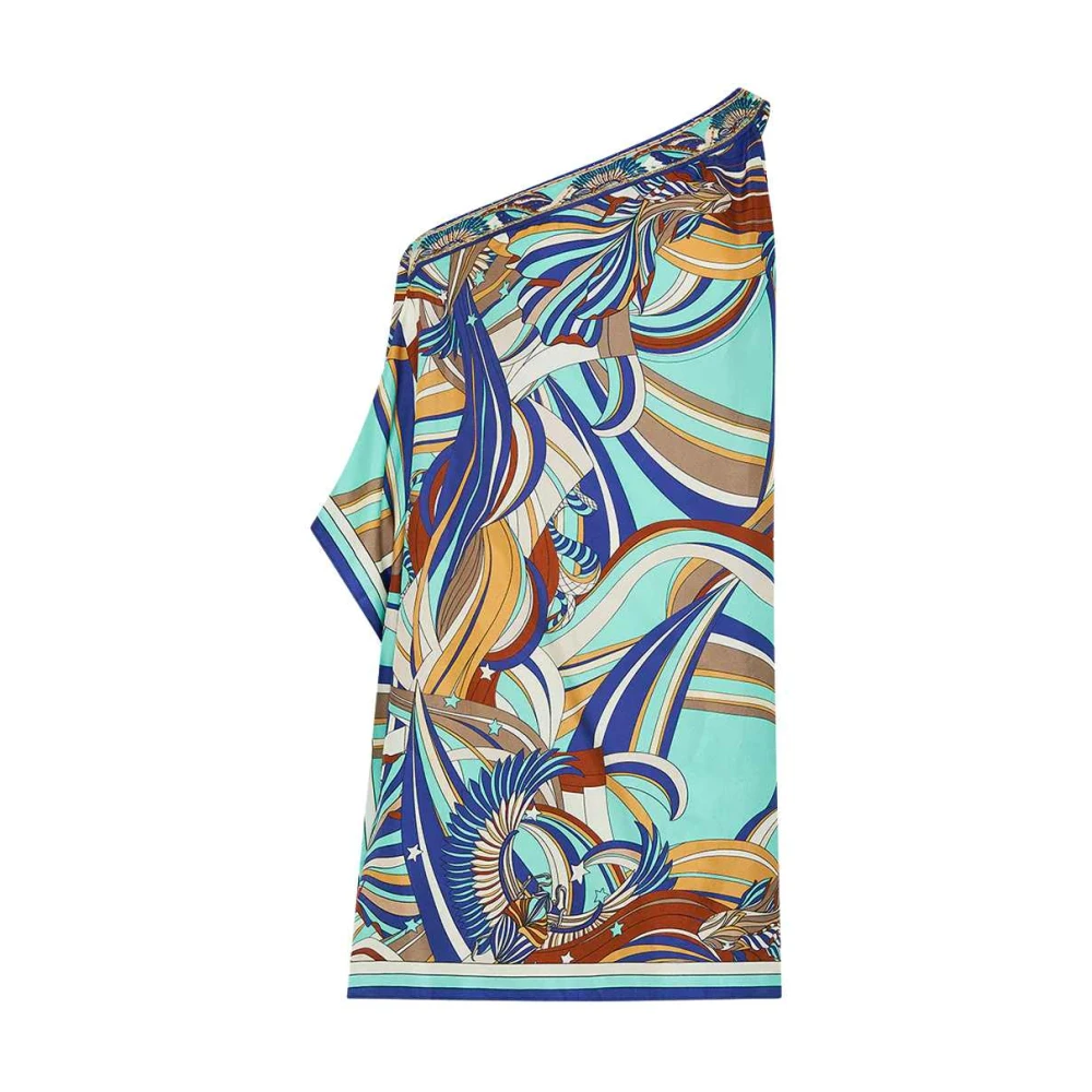 Camilla Blauwe Geometrische One Shoulder Kaftan Multicolor Dames