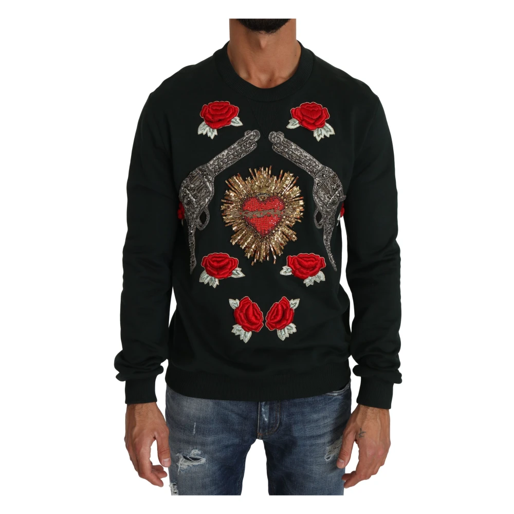 Dolce & Gabbana Men's Green Crystal Heart Cotton Jumper - Sweatshirts - Xl - Sweatshirts & Hoodies