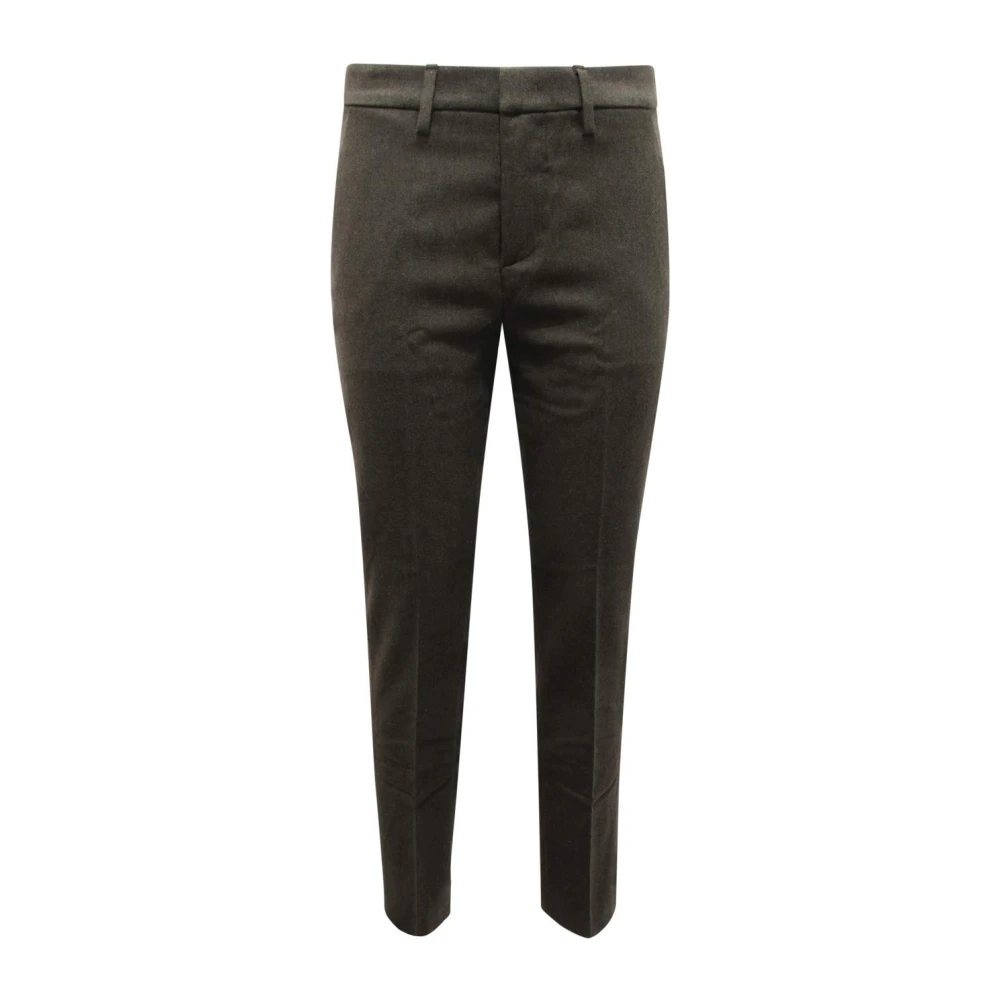 Dondup Women's Green Slim-Fit Trousers, W32, Wool Blend Car Trousers