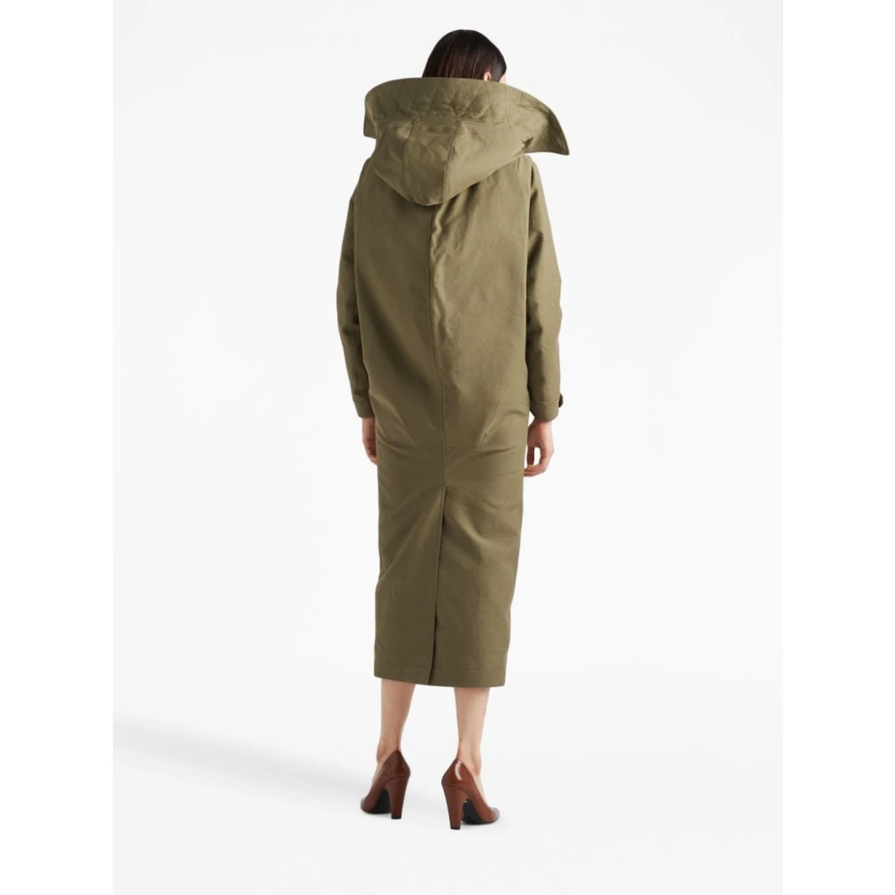Prada Militair Groene Lange Parka met Afneembare Capuchon Green Dames