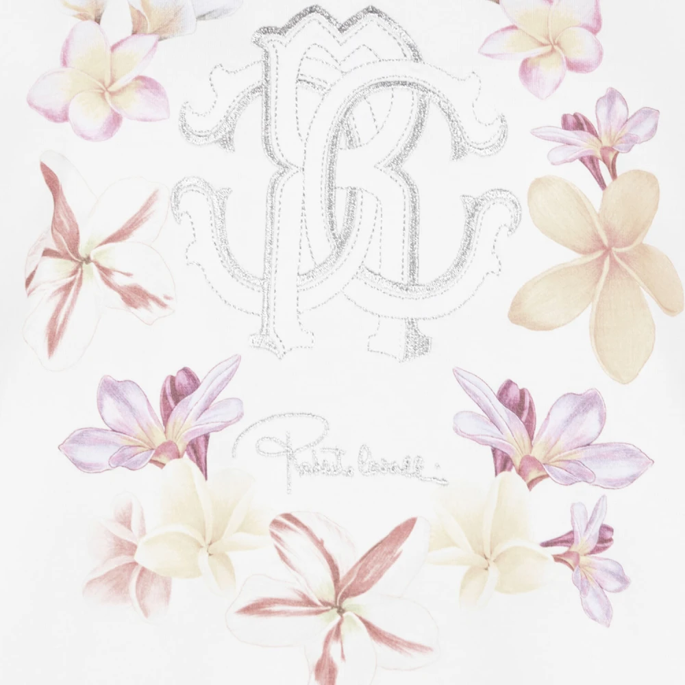 Roberto Cavalli Bloemen Monogram Ronde Hals T-shirt White Dames